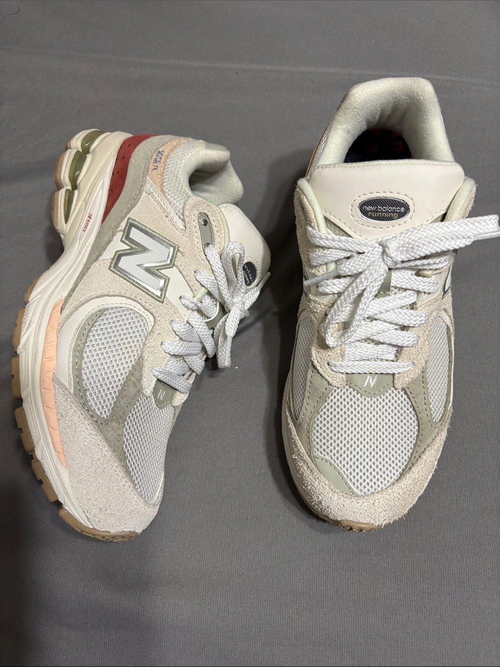 New Balance 2002R Women’s Cream with Light Green & Pink Accent Sneakers